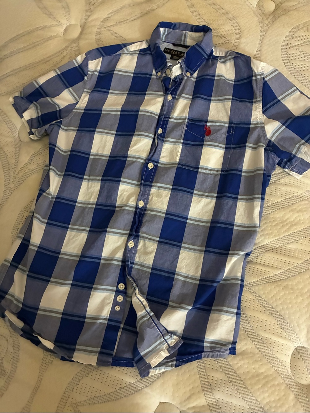 U.S. Polo Assn. Men’s Blue And White Dress Shirt Short Sleeve Size Small